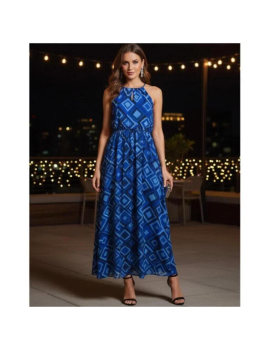 Ann Taylor NWT size 10 Blue Geometric Maxi Dress Retail 130!